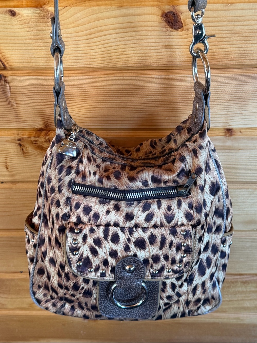 Kathy Van Zeeland Y2K Leopard Print Shoulder Bag in Brown and Cream
